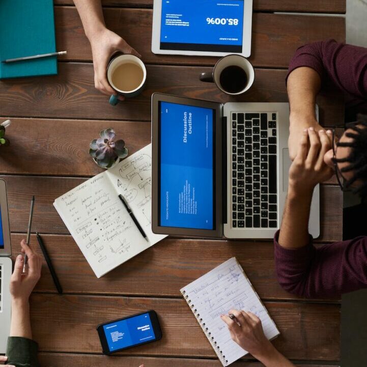 top view photo of people having a meeting